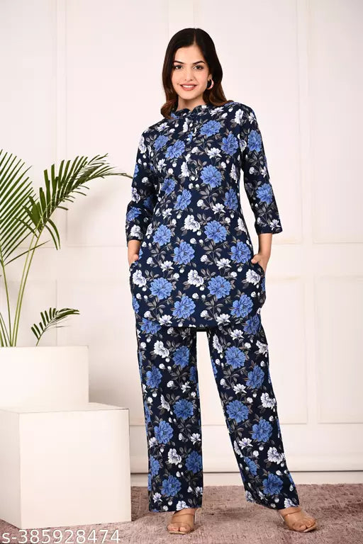 Febq Womens Designer Print Co-Ord Set Relaxed Fit for Women- Two Piece Co Ord Set Top & Pant
