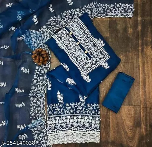 LATEST NEW ARRIVAL ORGANZA SUIT WITH EMBROIDERED DOUBLE MULTI WORK DRESS MATERIAL SUIT FOR WOMEN