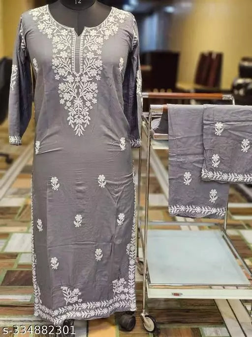 RAYON BEST FULL CHIKANKARI WORK KURTI WITH PLAZZO