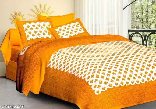 Double Pure Cotton Bedsheet With 2 Pillow Covers