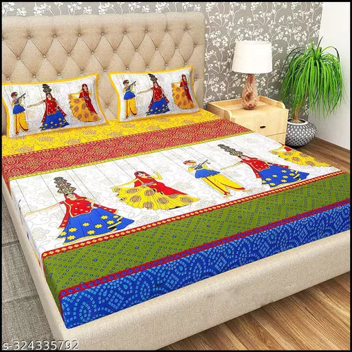 Jaipuri Pure Cotton Double Queen Bedsheet With 2 Pillow Covers