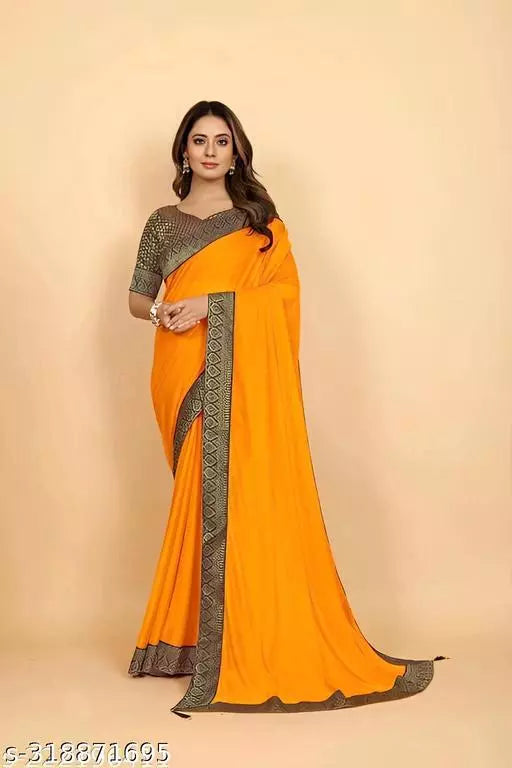 Bhagalpuri Soft Silk Black Lace border YELLOW Saree With NEW MAHARANI BLACK BORDER Blouse BY KRADDLE