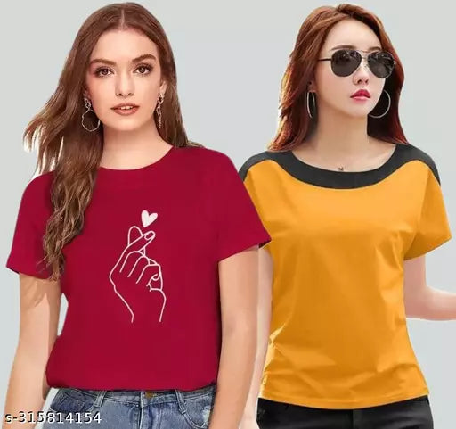 Women Color Block Printed Half Sleeve Designer Party wear Top for women and Girls (combo of 2)