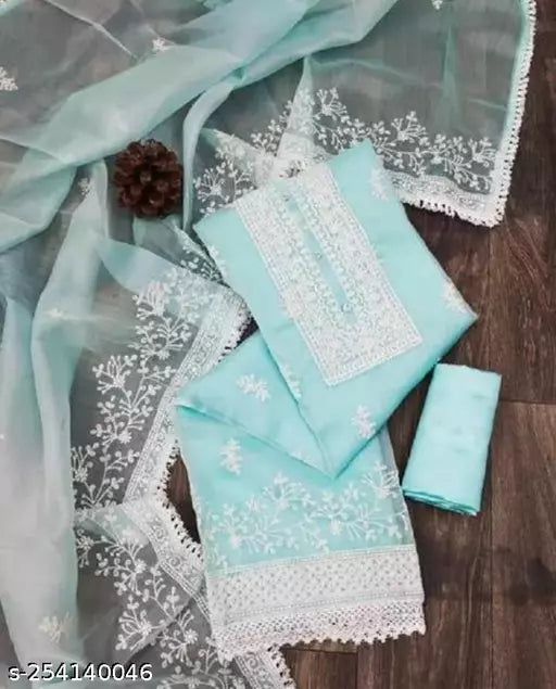 LATEST NEW ARRIVAL ORGANZA SUIT WITH EMBROIDERED DOUBLE MULTI WORK DRESS MATERIAL SUIT FOR WOMEN