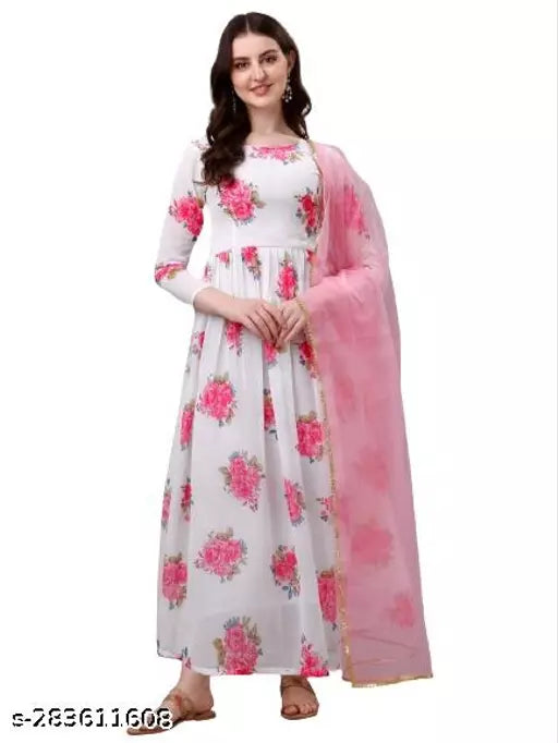 QVAZOR Stylish Fancy Trendy Printed Georgette Gown For Women For Party Wedding Festival Functions