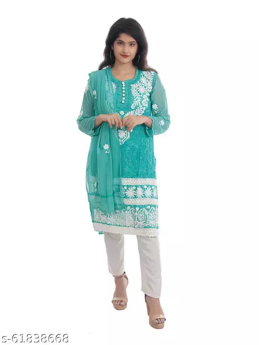 Pooja Georgette medium kurti stole laish