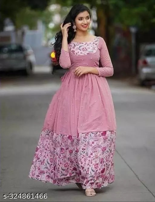 Embroidery and Digital Print Georgatte Gown