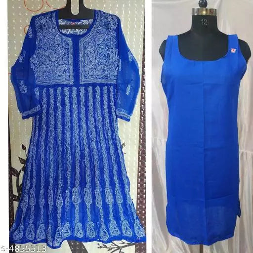Handwork Chikankari Chiffon Anarkali kurti With Inner.