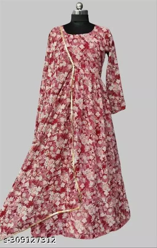 QVAZOR Stylish Fancy Trendy Printed Georgette Gown For Women For Party Wedding Festival Functions