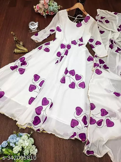 QVAZOR Stylish Fancy Trendy Printed Georgette Gown For Women For Party Wedding Festival Functions