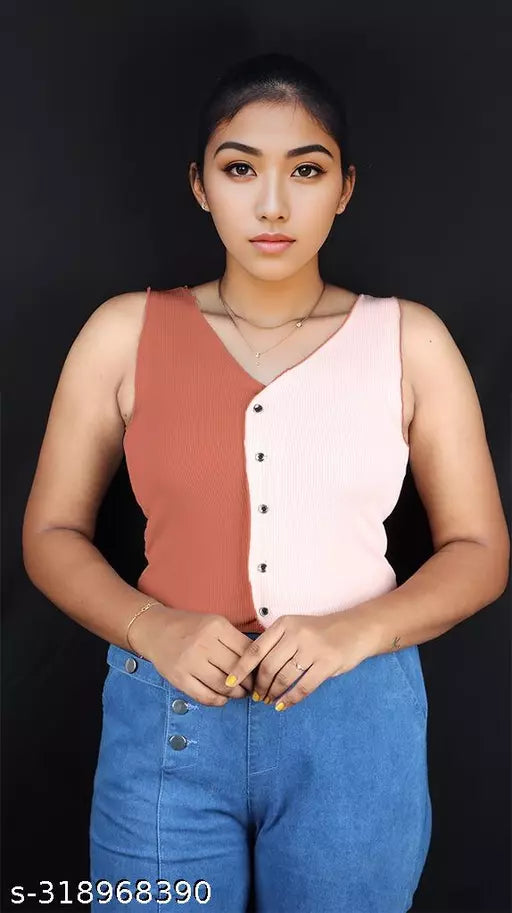 Women's Solid Cotton Rib Knit Crop Tank Top