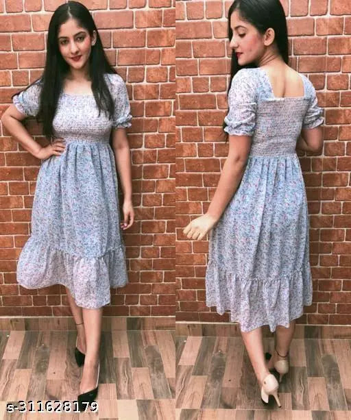 GREY_Kansai_GEORGETTE PRINTED MIDI DRESSES FOR LADIES