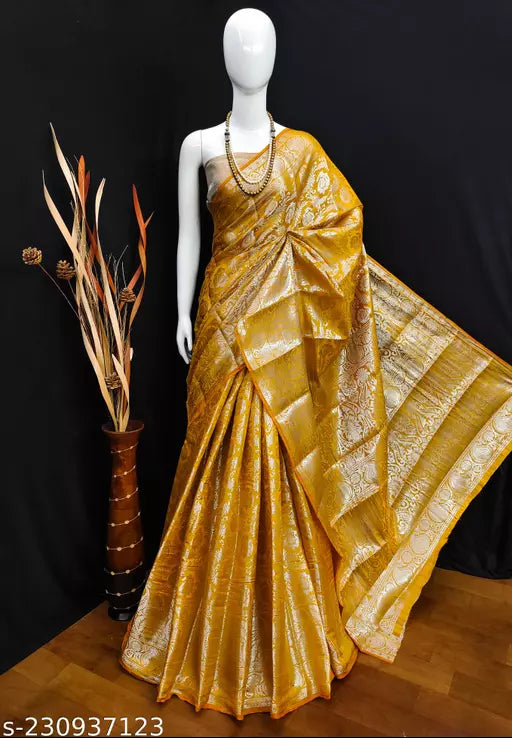 Morpich Fashion Yellow Banarasi Silk Silver Zari Saree