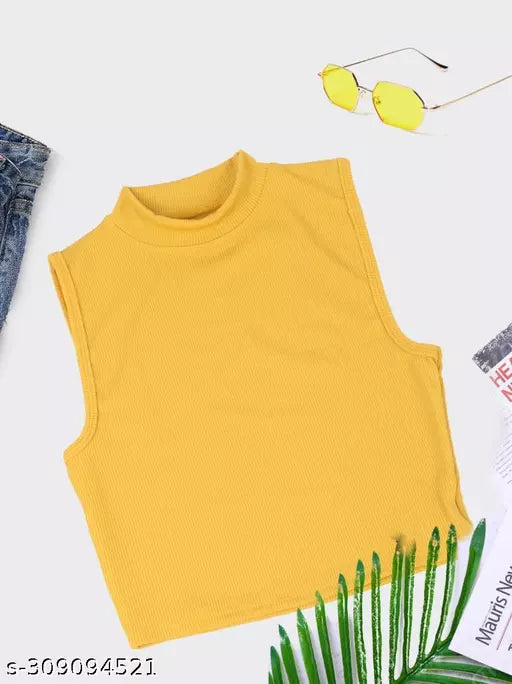 Women's Solid Cotton Rib Knit Crop Tank Top