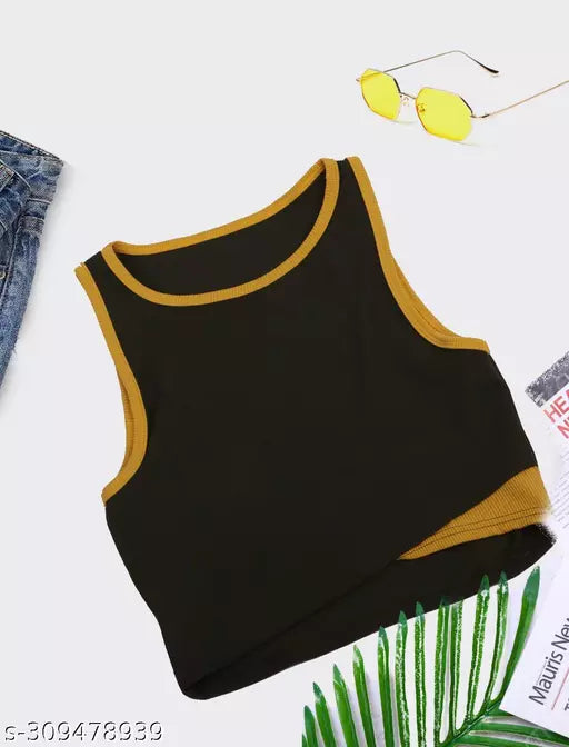 Women's Solid Cotton Rib Knit Crop Tank Top