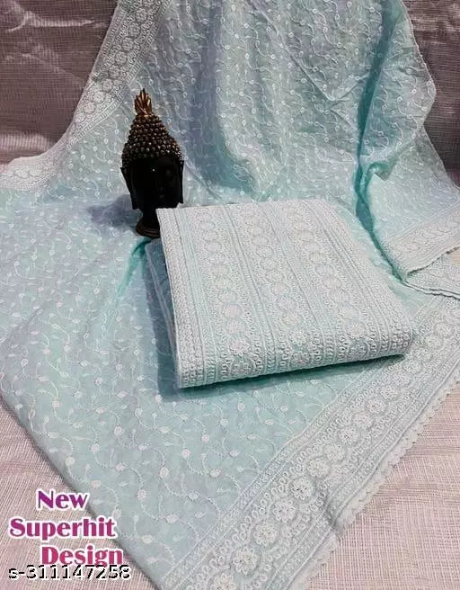 Womens PC Cotton Salwar suits & Dress Materials With All over Full Chikankari Work Fancy Bread Stones Thread Work