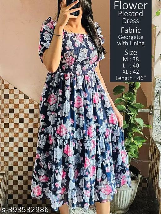 STYLISH LONG GEARGETTE FABRIC ONE PCE KANSAI DRESSSS