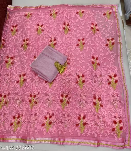 BEAUTIFUL COLORFUL EMBROIDERY WORK FANCY HEAVY SAREE