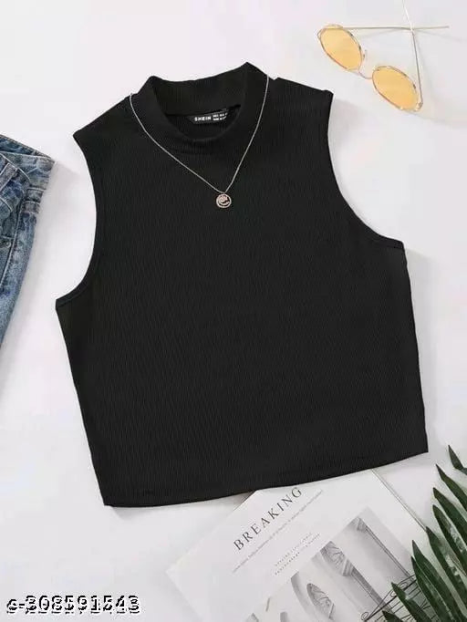 Women balck Ribbed Modal-Blend Top