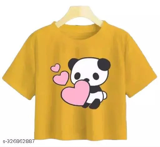 Trendy Feminine Printed Crop Tshirt Round Neck Top For Womens