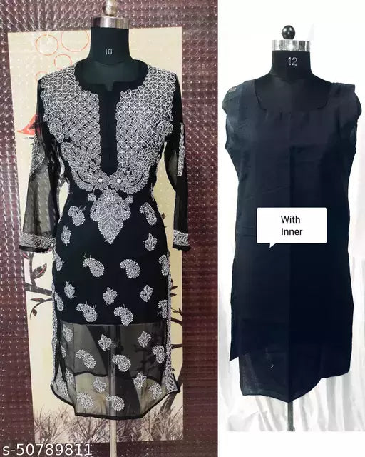 Handwork Embroidere Chikankari Chiffon Makkhi Jall kurti .