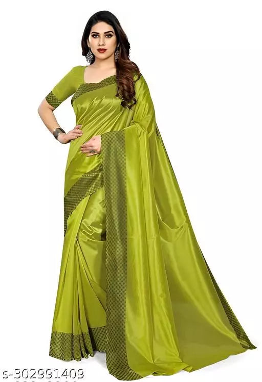 Women's New Daily Wear Cotton Poly Silk mehendi colour Saree With Blouse Piece by Kraddle