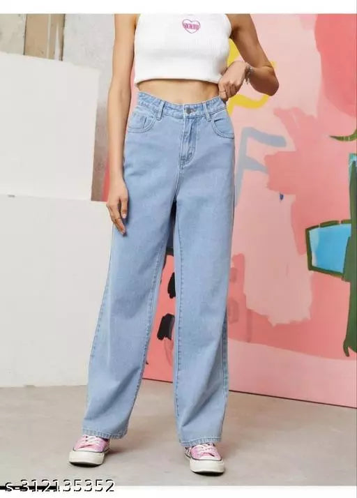 SAANU'S FASHION STYLISH WIDE LEG DENIM JEANS FOR GIRLS WOMEN