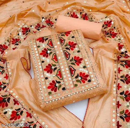 New Arrivals Party Wear Fancy Womens Chanderi Cotton Unstiched Salwar Suit And Dress Materials