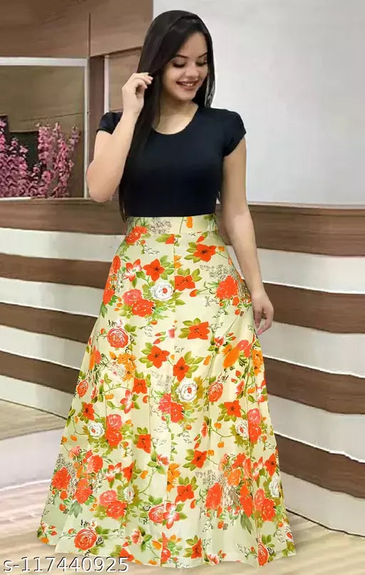 Dhunki Designer Floral Print Skirt