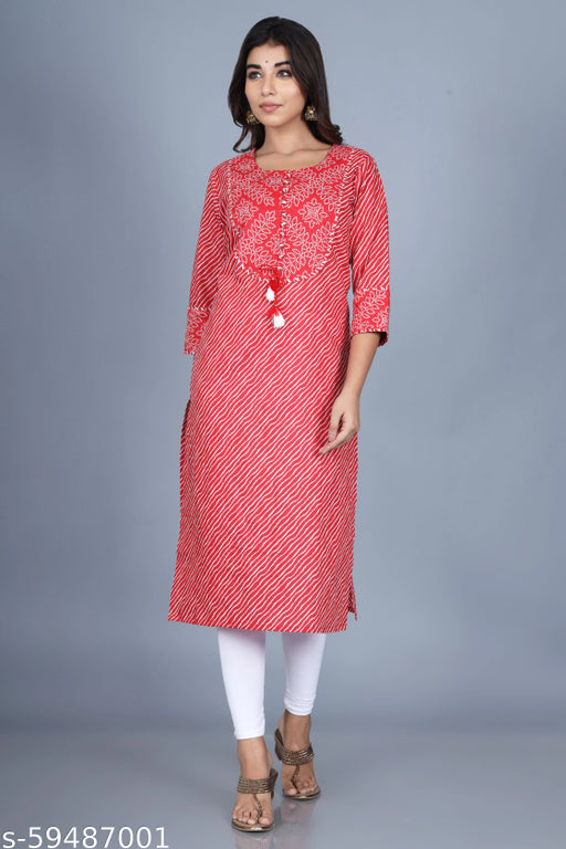 Swasti Women Printed Pure Cotton Straight Kurta Red