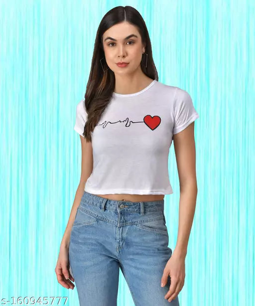 Vivient White Heart Beat printed top for women and girls Tshirts