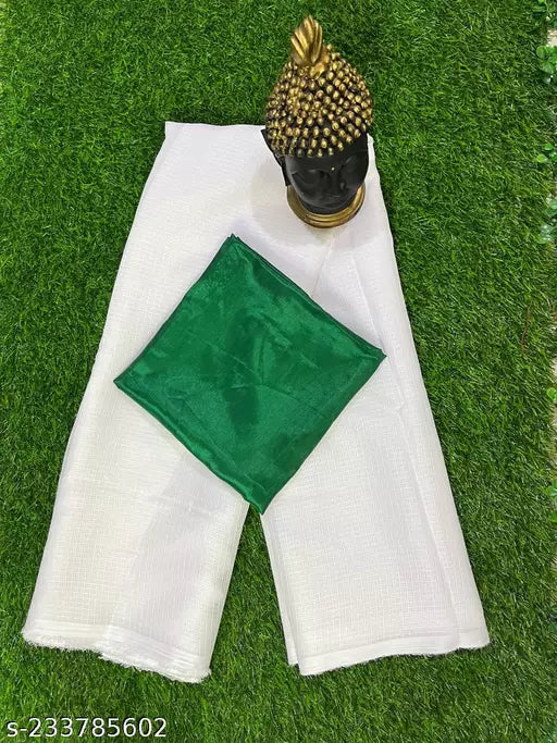 Soft Cotton Sarees With Fancy Blouse Pieces Green