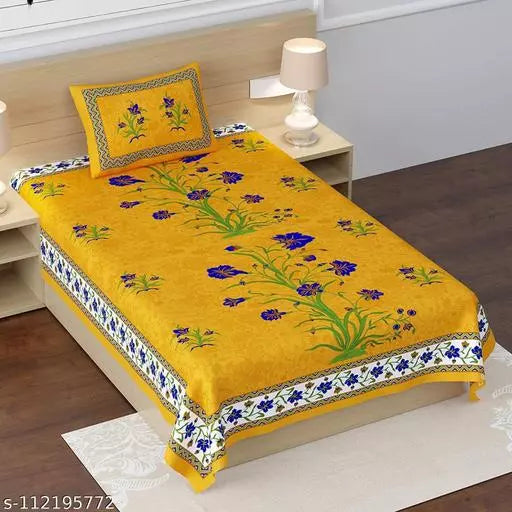 Jaipuri Pure Cotton Single Bedsheet With 1 Pillow Cover