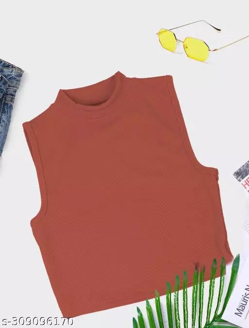 Women's Solid Cotton Rib Knit Crop Tank Top
