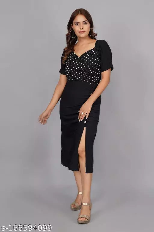 Side Slit Puff Sleeve Polka Doted Knee Length Bodycon Dress – Sheetal  Online Fashion Store