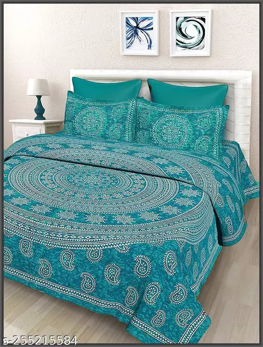 Jaipuri Pure Cotton Double Bedsheet With 2 Pillow Cover