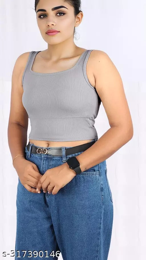 Women's Solid Cotton Rib Knit Crop Tank Top
