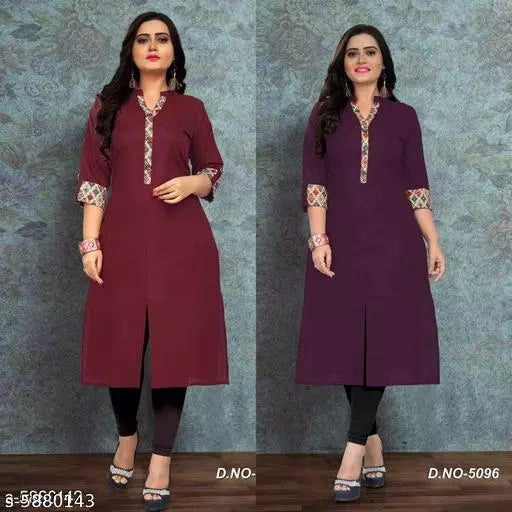 Women Cotton Front Slit Solid Kurti