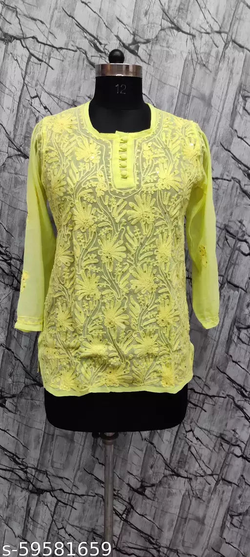 Sequence Aari Work Georgette Short Top.