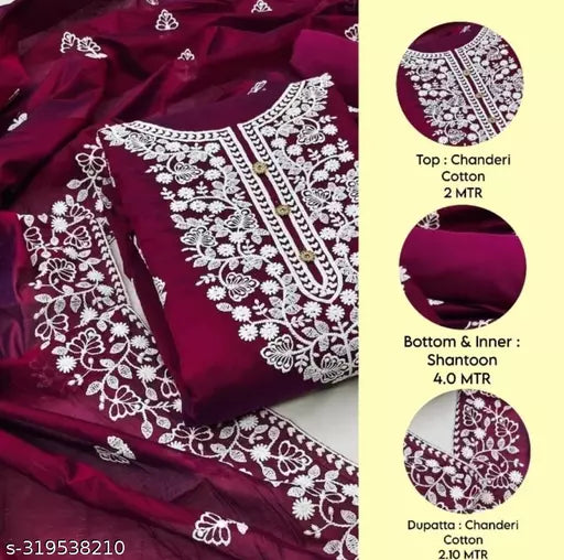 Women"s Exclusive Chanderi With Heavy Embroidery Work Unstiched Dress Materials