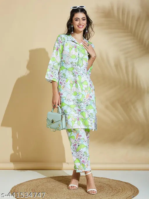 Women's Cotton Printed Kurta with Pant Co-ords Set
