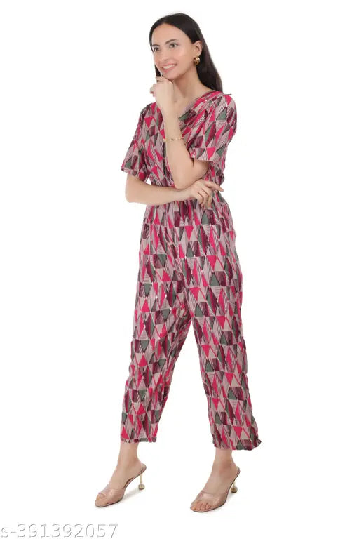Printed Women Jumpsuit Rayon Printed Jumpsuits for Women - Women Comfortable Geometric Print Jumpsuit"