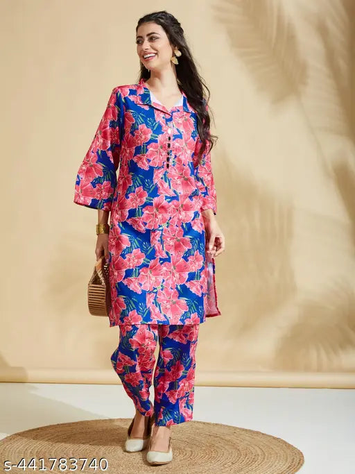 Women's Cotton Kurta with Pant Co-ords Set