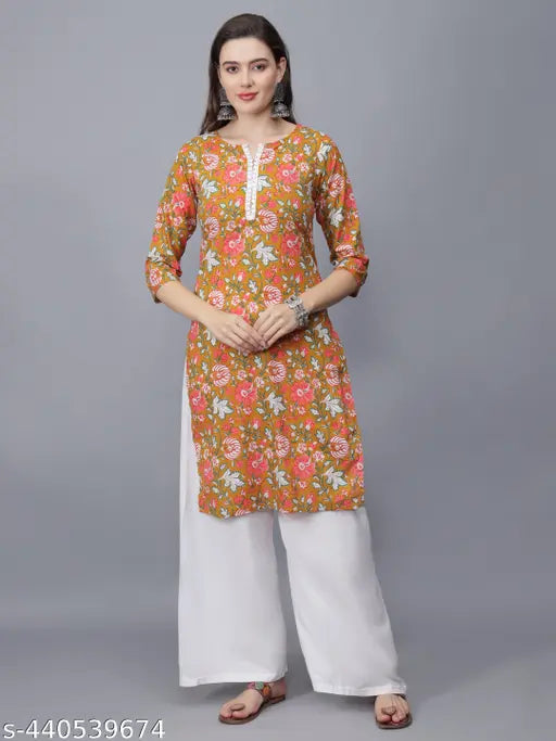 Women Floral Print Pure Cotton Straight Kurta