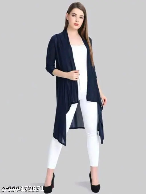 HF plain navy blue malai long shrug