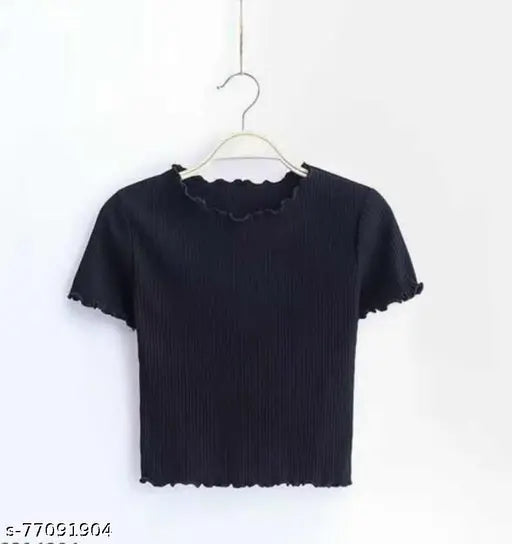Black Curly Crop tops