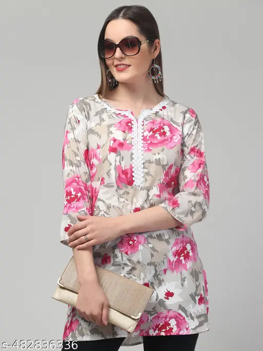 Women printed laces 3/4 sleeve rayon short kurti