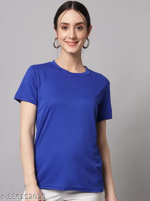 Womens Solid Royal Blue Tshirts Half Sleeves