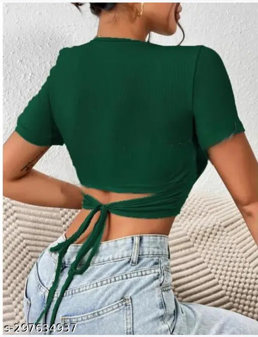 Round Neck Back String Top