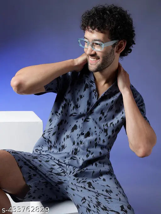 Men's Printed Shirt with Short Co ords Set
